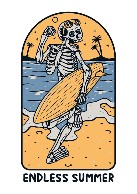 夏日海滩骷髅冲浪者服装印花图案