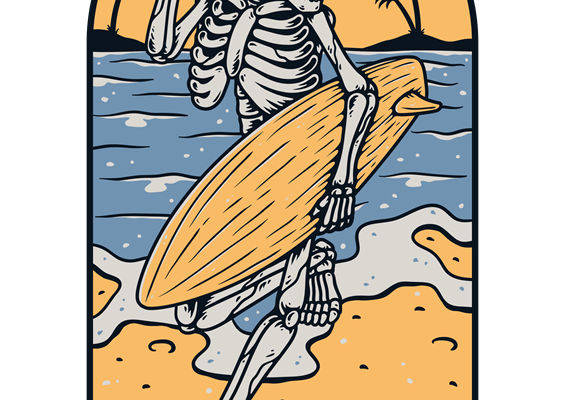 夏日海滩骷髅冲浪者服装印花图案