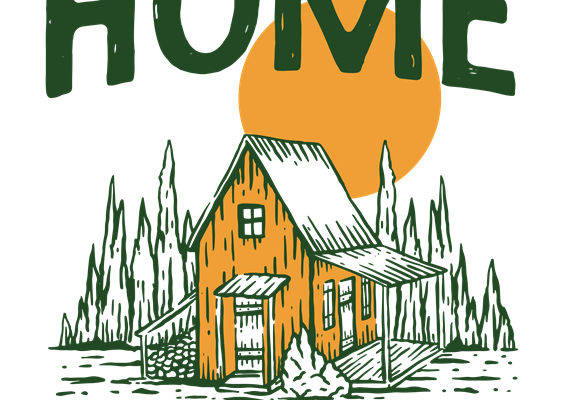 温馨小屋与自然风光的服装印花设计