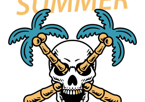 骷髅与棕榈树：夏日风情服装印花裁片