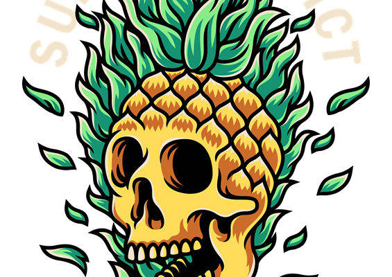 夏日菠萝骷髅头图案：服装印花裁片设计灵感