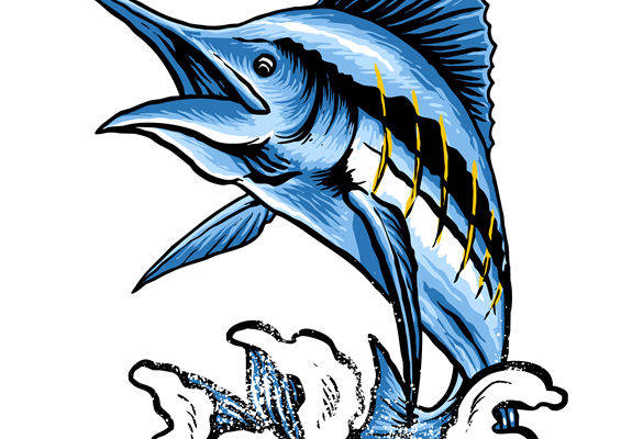 蓝色跃动鱼纹裁片印花，打造时尚潮流服装