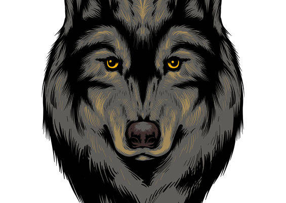 狼头图案裁片印花设计，适合秋冬服装印花