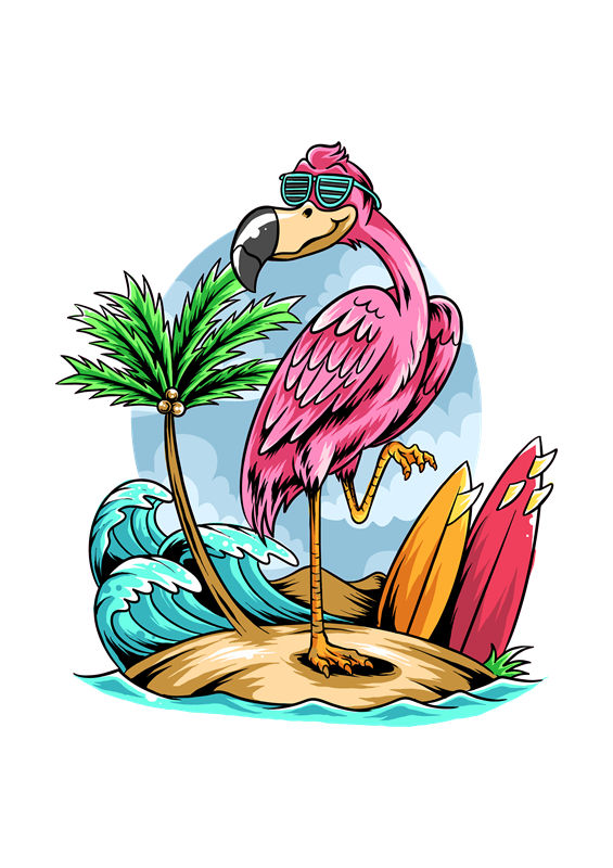热带风情火烈鸟裁片印花：夏日海滩风情服装印花