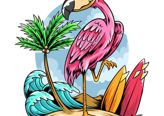 热带风情火烈鸟裁片印花：夏日海滩风情服装印花