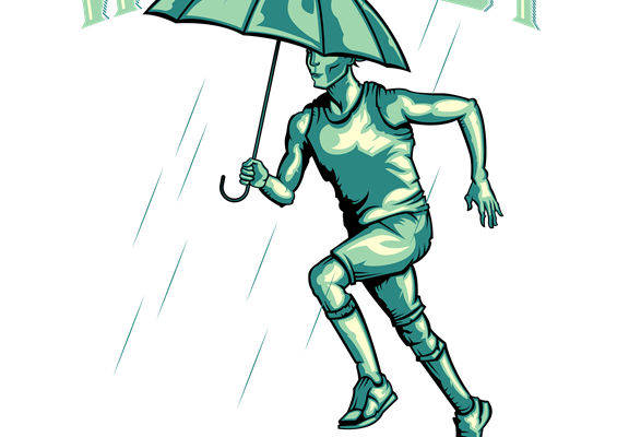 雨中漫步的男子：服装印花裁片设计灵感