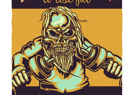 复古健身骷髅图案服装印花裁片