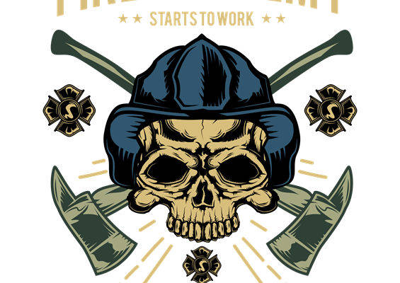 复古消防员头盔图案服装印花裁片