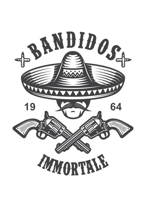 复古西部风情裁片印花：Bandidos 1964服装印花