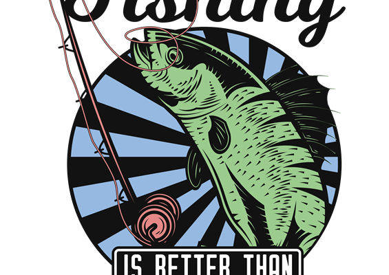 复古风鱼竿与鱼印花图案，打造个性服装