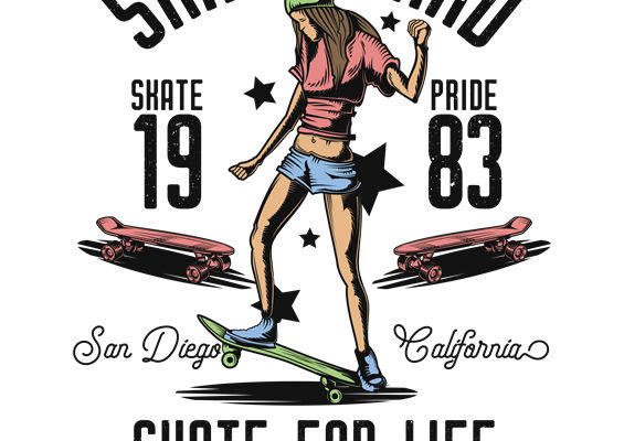 复古滑板女孩图案服装印花设计