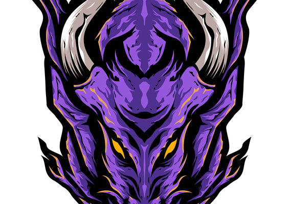 紫色恶魔头像裁片印花设计，服装印花新选择