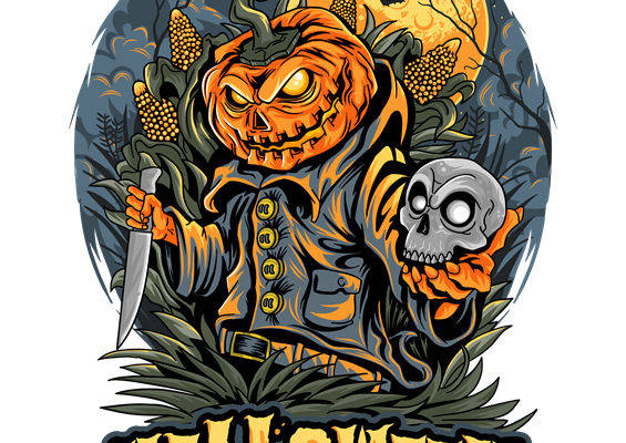 万圣节南瓜头骨裁片印花，打造独特服装设计