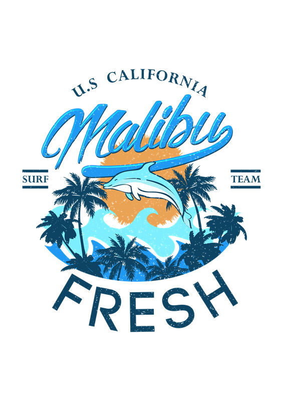 夏日海滩风情服装印花素材：Malibu海滩图案