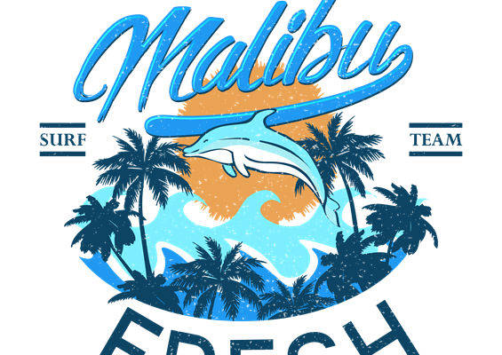 夏日海滩风情服装印花素材：Malibu海滩图案