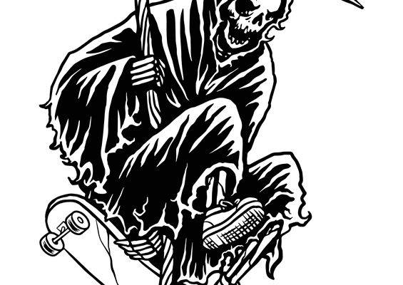 骷髅滑板手裁片印花：酷炫街头风服装印花