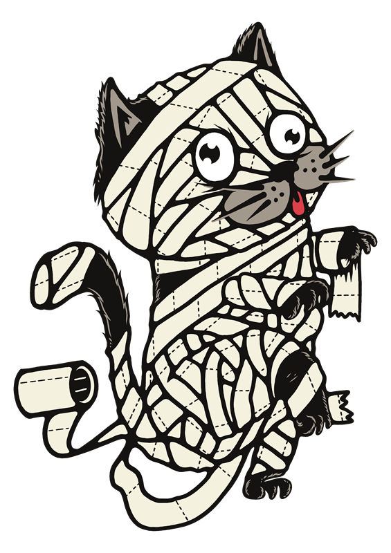 万圣节猫咪木乃伊图案，服装印花裁片新选择