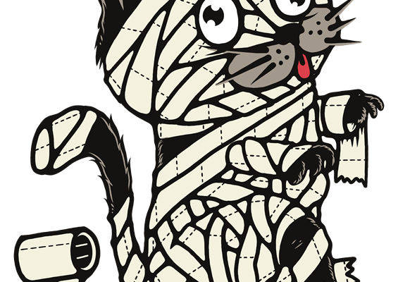 万圣节猫咪木乃伊图案，服装印花裁片新选择