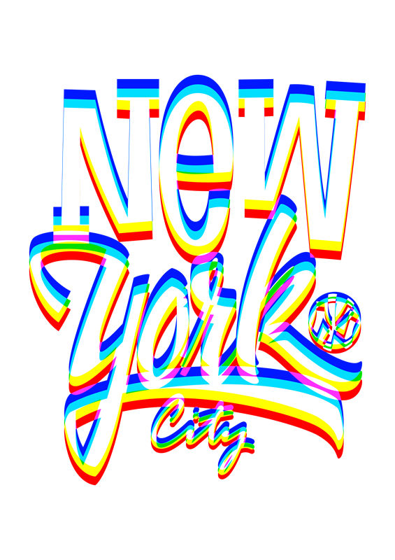 彩虹渐变纽约城市主题服装印花裁片