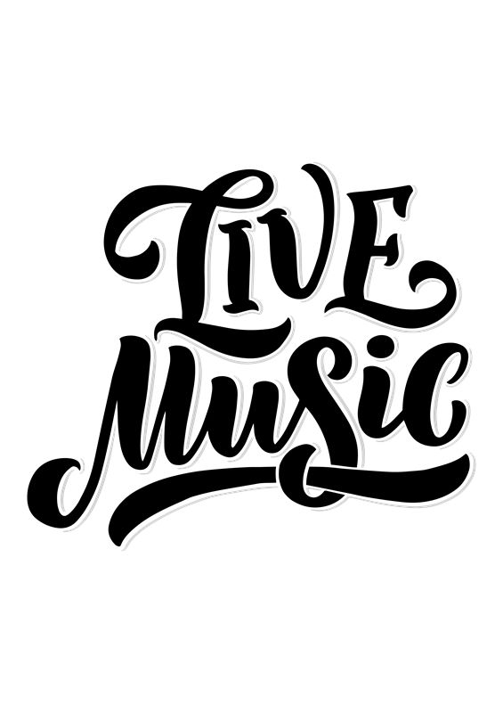 复古手写字体“LIVE MUSIC”服装印花裁片设计