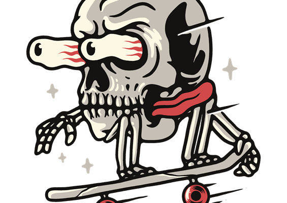 骷髅滑板手裁片印花：独特街头风格服装印花