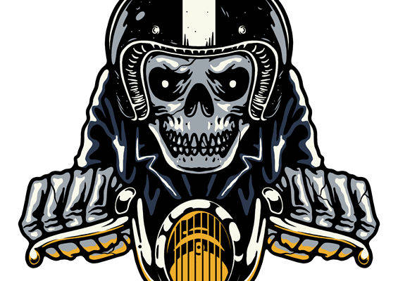 机车骷髅头裁片印花：独特个性服装印花设计