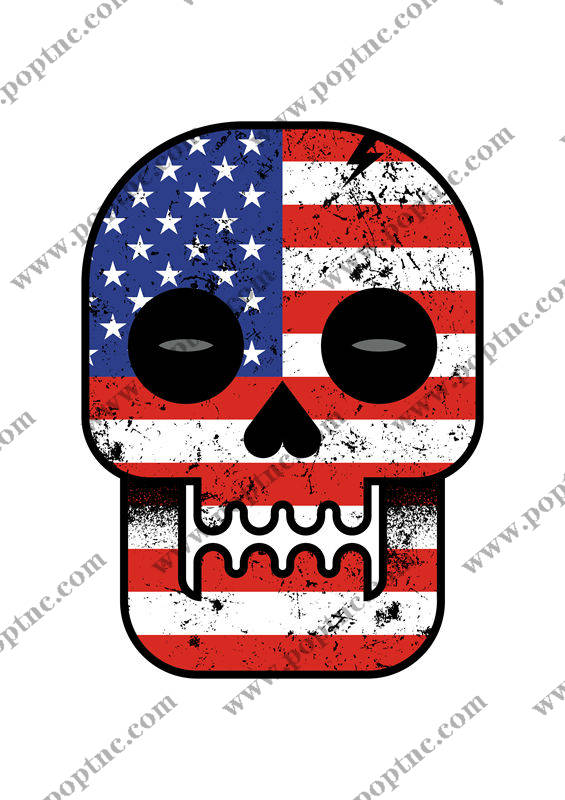 美国国旗骷髅图案裁片印花,时尚个性服装印花素材