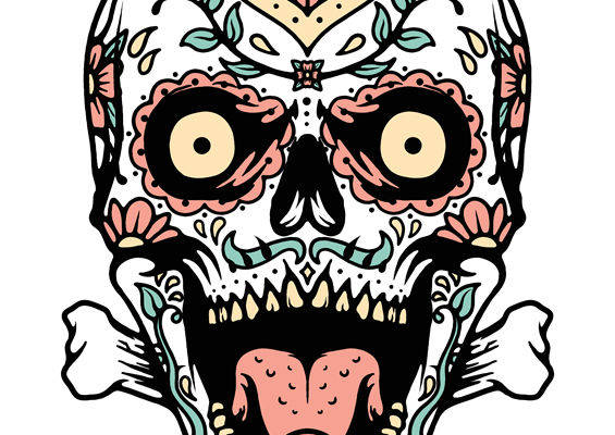 花型图案服装印花裁片：复古骷髅头设计