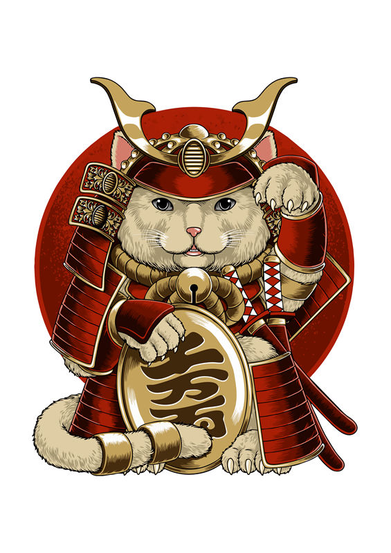 武士猫裁片印花：独特设计的服装印花素材