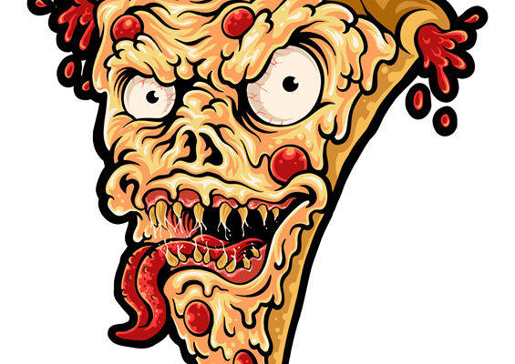 裁片印花：恐怖披萨怪脸图案服装印花