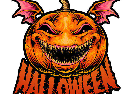 万圣节南瓜鬼脸裁片印花，恐怖风格服装印花素材