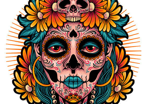 骷髅花型裁片印花：独特设计的服装印花素材