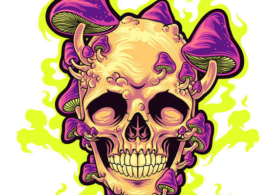 骷髅蘑菇火焰纹样服装印花裁片