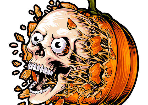万圣节骷髅南瓜头花型印花素材，服装印花裁片设计灵感