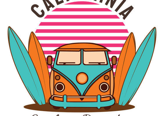 复古加州冲浪车印花图案，打造个性服装