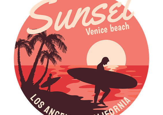 复古日落海滩风情服装印花裁片