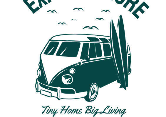 复古旅行车与冲浪板的创意服装印花