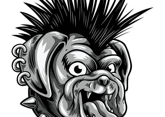 摇滚风斗牛犬头像裁片印花，个性街头风服装印花