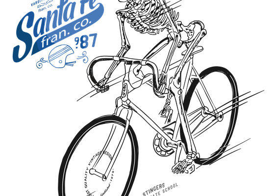 骷髅骑行手绘图案-服装印花裁片印花