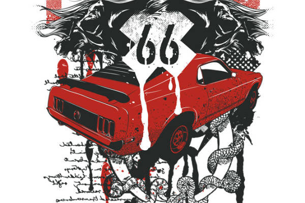 复古汽车与蛇纹图案的服装印花裁片