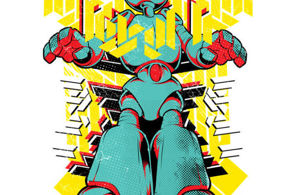 复古未来风机器人图案服装印花裁片