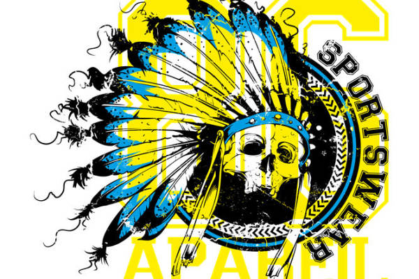 复古羽毛头骨图案服装印花裁片