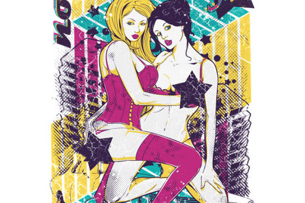 复古风服装印花素材：时尚女孩图案