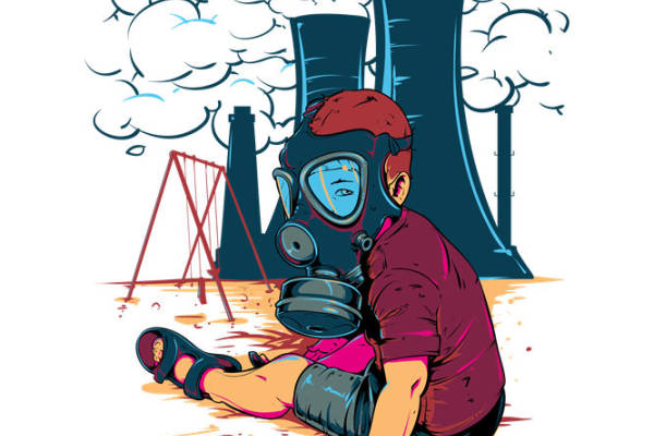 环保主题服装印花：核电厂与孩童的对比警示