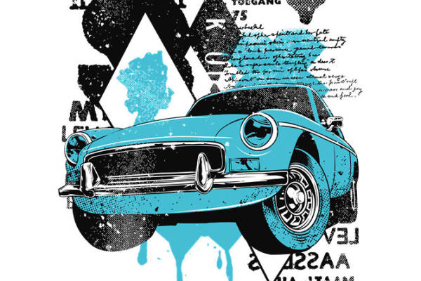 复古汽车图案裁片印花：打造个性服装