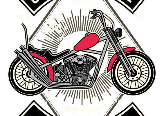 复古摩托车图案裁片印花，打造个性服装