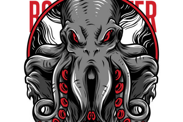 暗黑风格章鱼头像印花裁片，服装印花新选择