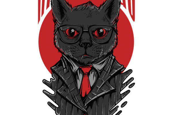 酷黑猫头图案裁片印花，打造个性服装