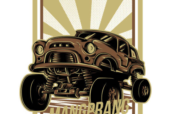 复古卡车裁片印花:独特风格服装印花素材