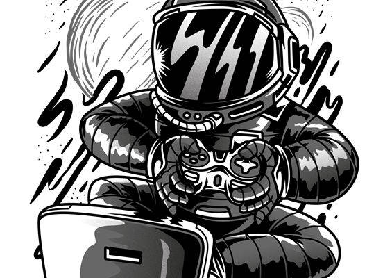 科幻宇航员玩电脑游戏，服装印花素材